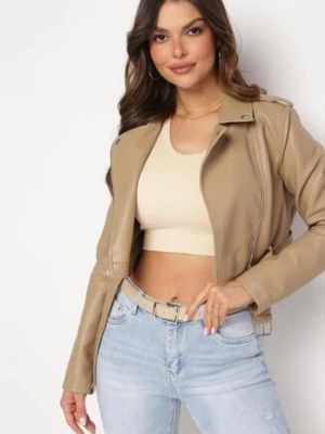 Beżowa Kurtka Ramoneska z Asymetrycznym Suwakiem Inika jus de pom