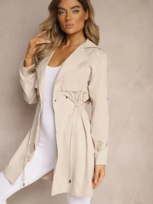 Beżowa Kurtka w Stylu Parki z Troczkiem w Talii i Wywiniętym Kołnierzykiem Vetaipa sophyline
