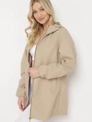 Beżowa Kurtka Wiatrówka na Zamek Błyskawiczny z Kapturem Radisca melya by melody