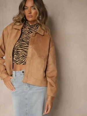 Beżowa Kurtka z Imitacji Zamszu o Koszulowym Kroju Aronelle elsa.m by may