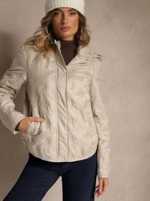 Beżowa Kurtka z Kapturem Ozdobiona Delikatnym Pikowaniem Aravitta bh forever