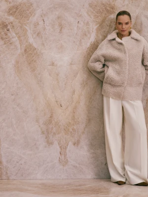 Beżowa kurtka ze skóry merino TARANKO