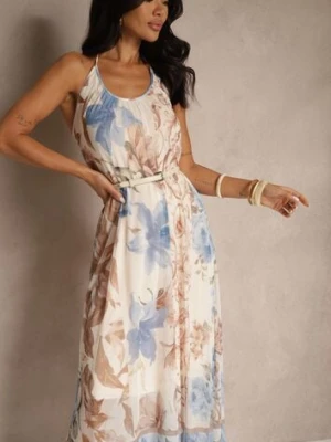 Beżowa Kwiatowa Sukienka Siateczkowa z Wiskozą Izurelia new collection