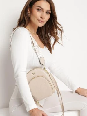 Beżowa Mała Torebka Owalna z Ozdobnym Paskiem i Pikowaniem Saeuse