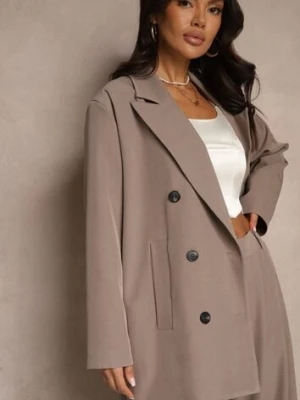 Beżowa Marynarka Dwurzędowa o Przedłużonym Fasonie Pilinne jumelle