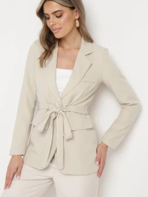 Beżowa Marynarka Jednorzędowa z Ozdobnym Paskiem i Klapami Orianella lily rose