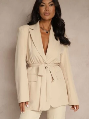 Beżowa Marynarka Oversize z Usztywnioną Linią Ramion i Paskiem Diolisa new collection