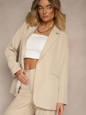 Beżowa Marynarka z Imitacją Kieszeni i Usztywnioną Linią Ramion Vivissea new collection