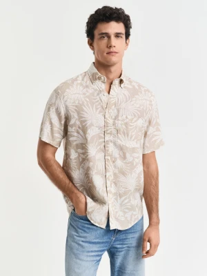 Beżowa męska koszula wzorzysta regular fit z kołnierzykiem na guziki GANT