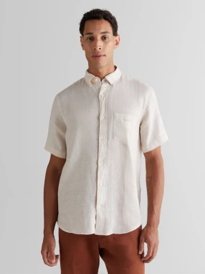 Beżowa męska lniana koszula regular fit z klasycznym kołnierzykiem GANT