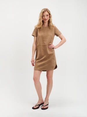 Beżowa mini sukienka z imitacji zamszu Top Secret
