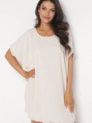 Beżowa Mini Sukienka z Krótkim Rękawem o Fasonie Nietoperza Kharson new collection