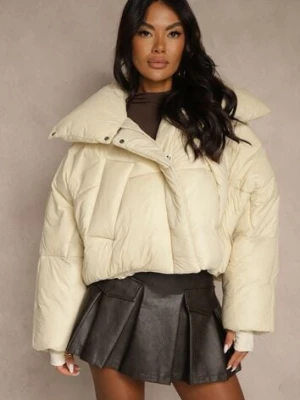 Beżowa Nietoperzowa Kurtka z Szerokim Kołnierzem i Ściągaczami Neavirae ann gissy