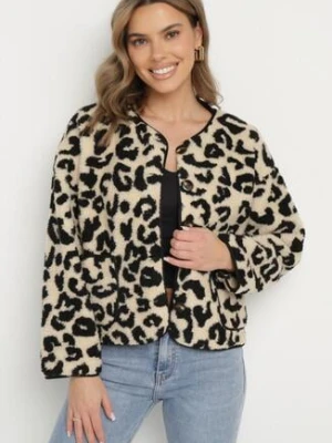 Beżowa Panterkowa Futrzana Kurtka z Kieszeniami Sewilaine belcci