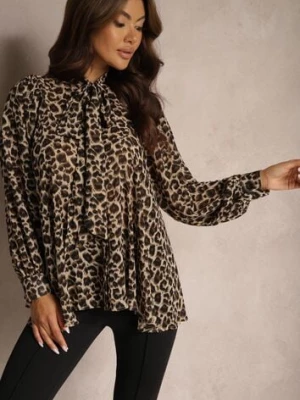 Beżowa Panterkowa Koszula Wiązana pod Szyją Nevlore elsa.m by may
