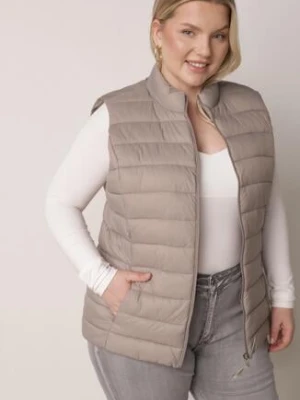 Beżowa Pikowana Kamizelka Przejściowa ze Stójką Edanwen