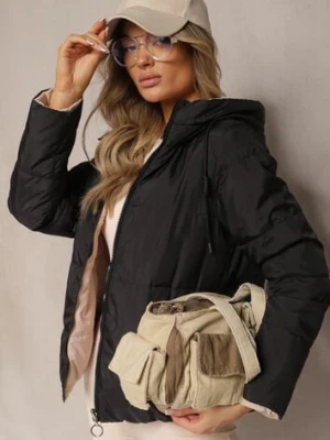 Beżowa Pikowana Kurtka Dwustronna Wykończona Sznurkami Atitoria