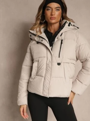 Beżowa Pikowana Kurtka o Fasonie Oversize z Kapturem Galadea swest