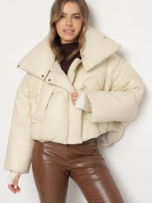 Beżowa Pikowana Kurtka o Nietoperzowym Kroju z Szerokim Kołnierzem Neandria ann gissy