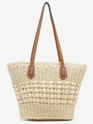 Beżowa Pleciona Torebka Typu Shopper Ulolana