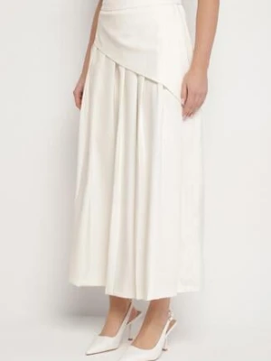Beżowa Plisowana Spódnica z Wiskozą Bawełną i Ozdobną Falbaną Natielia elsa.m by may