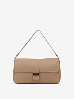 Beżowa Prostokątna Torebka na Ramię z Metaliczną Ozdobą Durrive chantal firenze