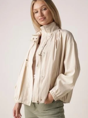 Beżowa Przejściowa Kurtka Bombka Oversize z Bawełny i Wiskozy Effinue