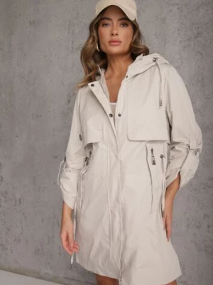 Beżowa Przejściowa Kurtka Parka z Rękawami z Możliwością Podpięcia Tinarae