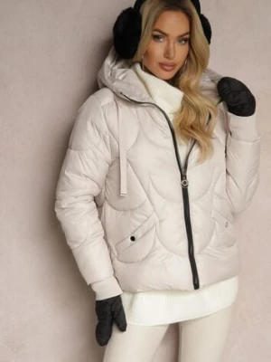 Beżowa Pudełkowa Kurtka z Pikowanymi Przeszyciami i Kapturem Semirielle bh forever