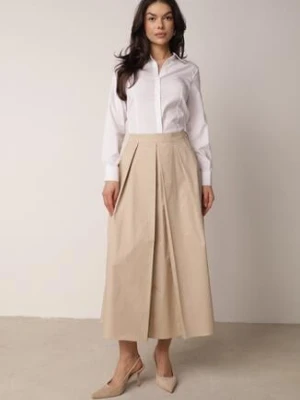 Beżowa Rozkloszowana Spódnica z Bawełny z Szerokimi Plisami Malona bisou's project