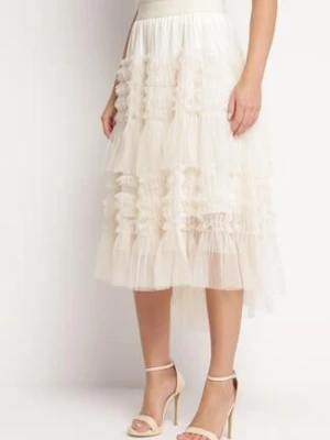 Beżowa Rozkloszowana Spódnica z Falbankami Warda elsa.m by may