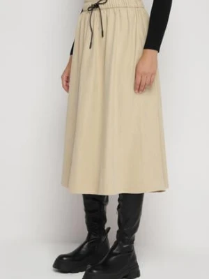 Beżowa Rozkloszowana Spódnica z Gumką w Pasie i Ściągaczem Xegelia yu & me