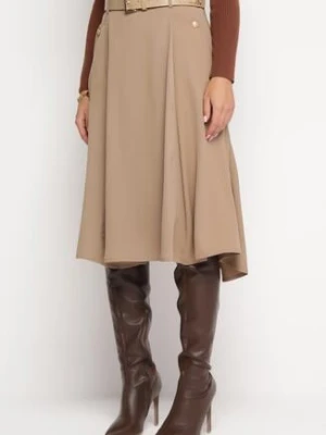 Beżowa Rozkloszowana Spódnica z Paskiem z Ekoskóry Fortensja elsa.m by may