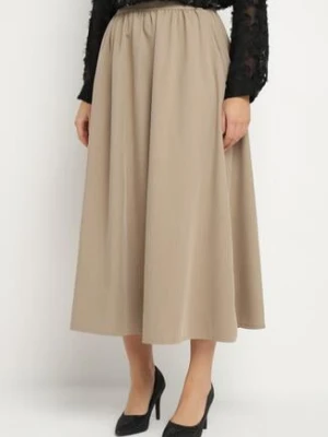 Beżowa Rozkloszowana Spódnica z Wiskozą Jenneva jus de pom