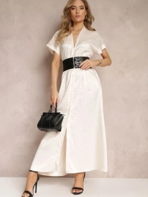 Beżowa Rozkloszowana Sukienka Maxi z Krótkim Rękawem i Elastycznym Paskiem Cruelli bisou's project