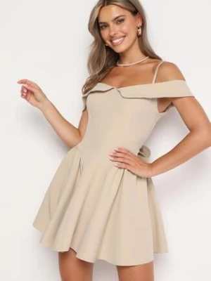 Beżowa Rozkloszowana Sukienka na Ramiączkach z Usztywnianymi Miseczkami Mivinae