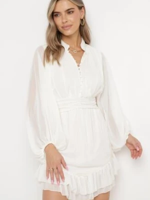 Beżowa Rozkloszowana Sukienka z Falbanką Harlin bibous project