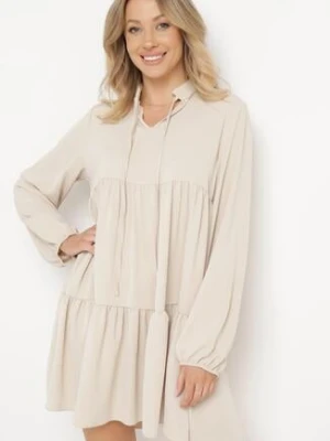 Beżowa Rozkloszowana Sukienka z Falbanką Uxaria lily rose