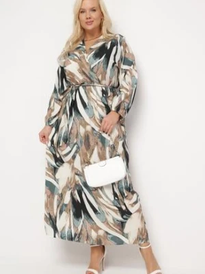 Beżowa Rozkloszowana Sukienka z Gumką w Pasie Merlina christy