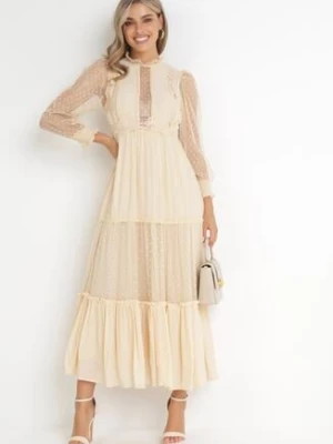 Beżowa Rozkloszowana Sukienka z Ozdobnymi Tiulowymi Wstawkami Revisa elsa.m by may