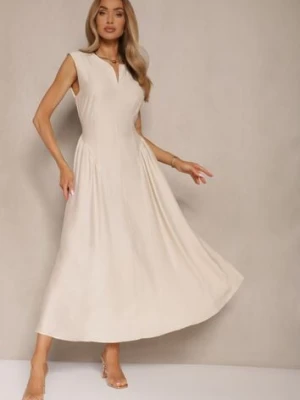 Beżowa Rozkloszowana Sukienka z Wiskozy Lirune unigirl