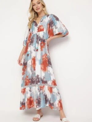 Beżowa Rozkloszowana z Wiązaniem Przy Dekolcie i Ozdobnymi Guzikami Sukienka Attella lily rose