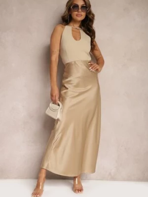 Beżowa Satynowa Spódnica Maxi High Waist Formia bisou's project