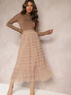 Beżowa Spódnica Midi z Tiulowymi Falbankami Kontha elsa.m by may