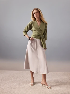 Beżowa spódnica midi z wysokim stanem TARANKO