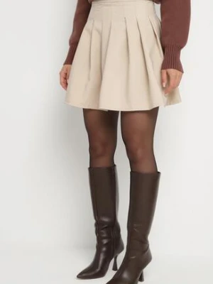 Beżowa Spódnica Mini z Zakładkami Colraci new collection