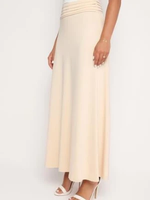 Beżowa Spódnica o Rozkloszowanym Kroju z Marszczeniem w Pasie i Wysokim Stanem Namsilonne by swan