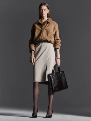 Beżowa spódnica ołówkowa z wysokim stanem TARANKO