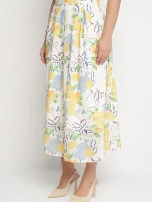 Beżowa Spódnica Rozkloszowana z Bawełny z Wzorem w Cytryny Talzema retro & icone