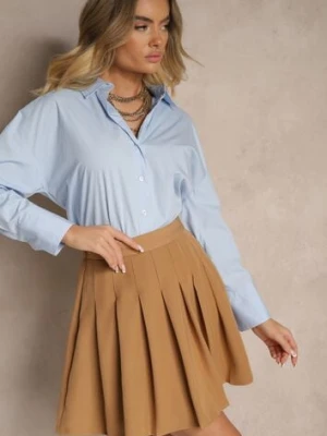 Beżowa Spódnica z Wiskozą o Rozkloszowanym Kroju z Plisami i Gumką w Pasie w Stylu Preppy Iliola sophyline